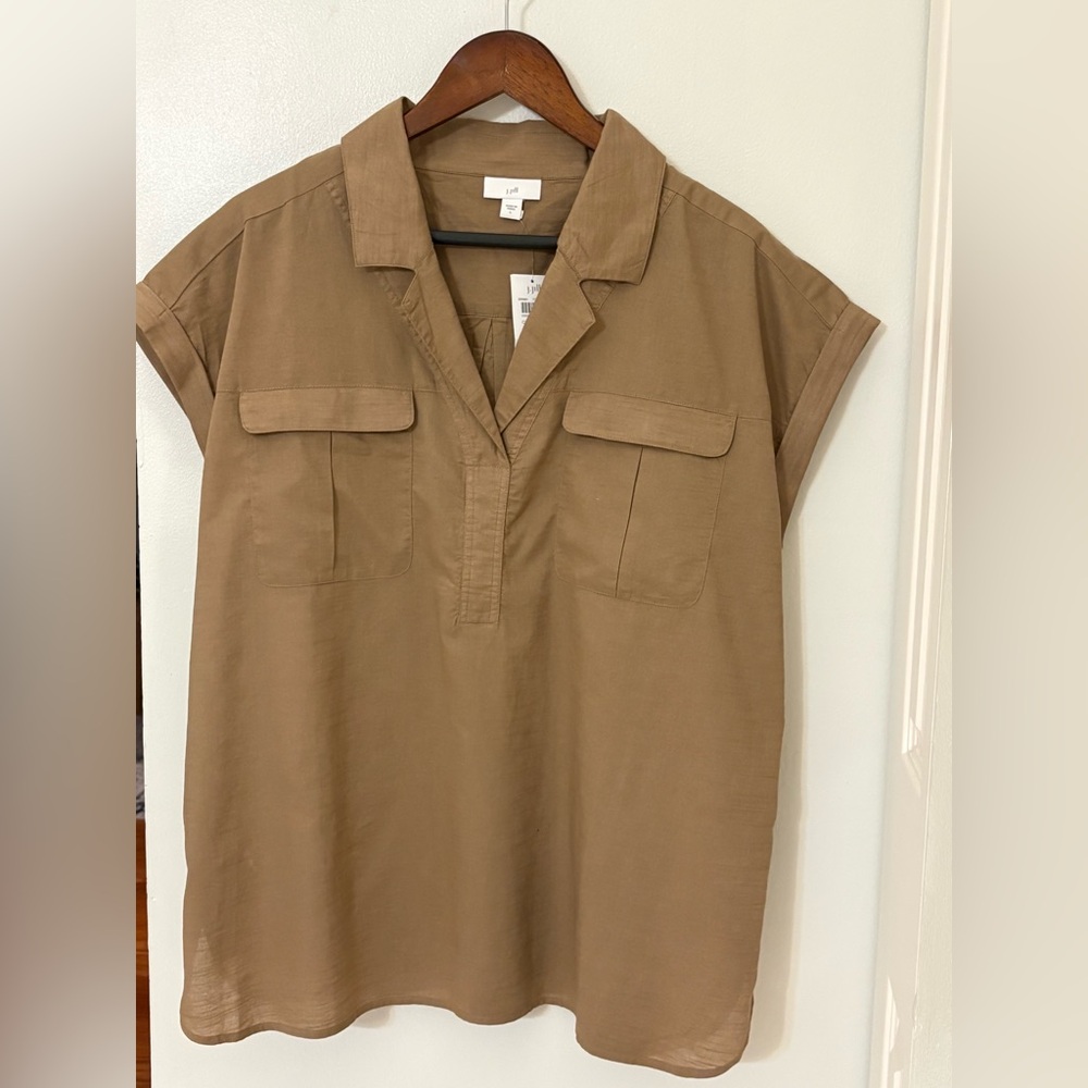 J. Jill Tan Short Sleeve Utility Blouse